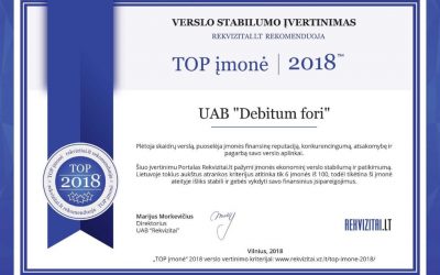 „Debitum fori“ UAB pripažinta TOP įmone 2018