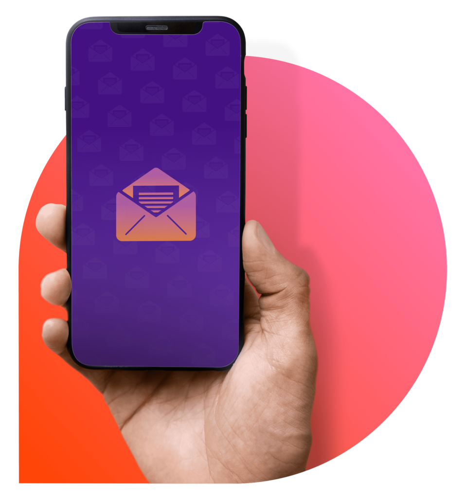 Email icon on phone screen – subscribe to Factris newsletter.